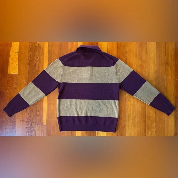 NWT Madewell Rugby-Stripe Sweater Polo Wool & Cashmere - Tan & burgundy Medium - Picture 9 of 9